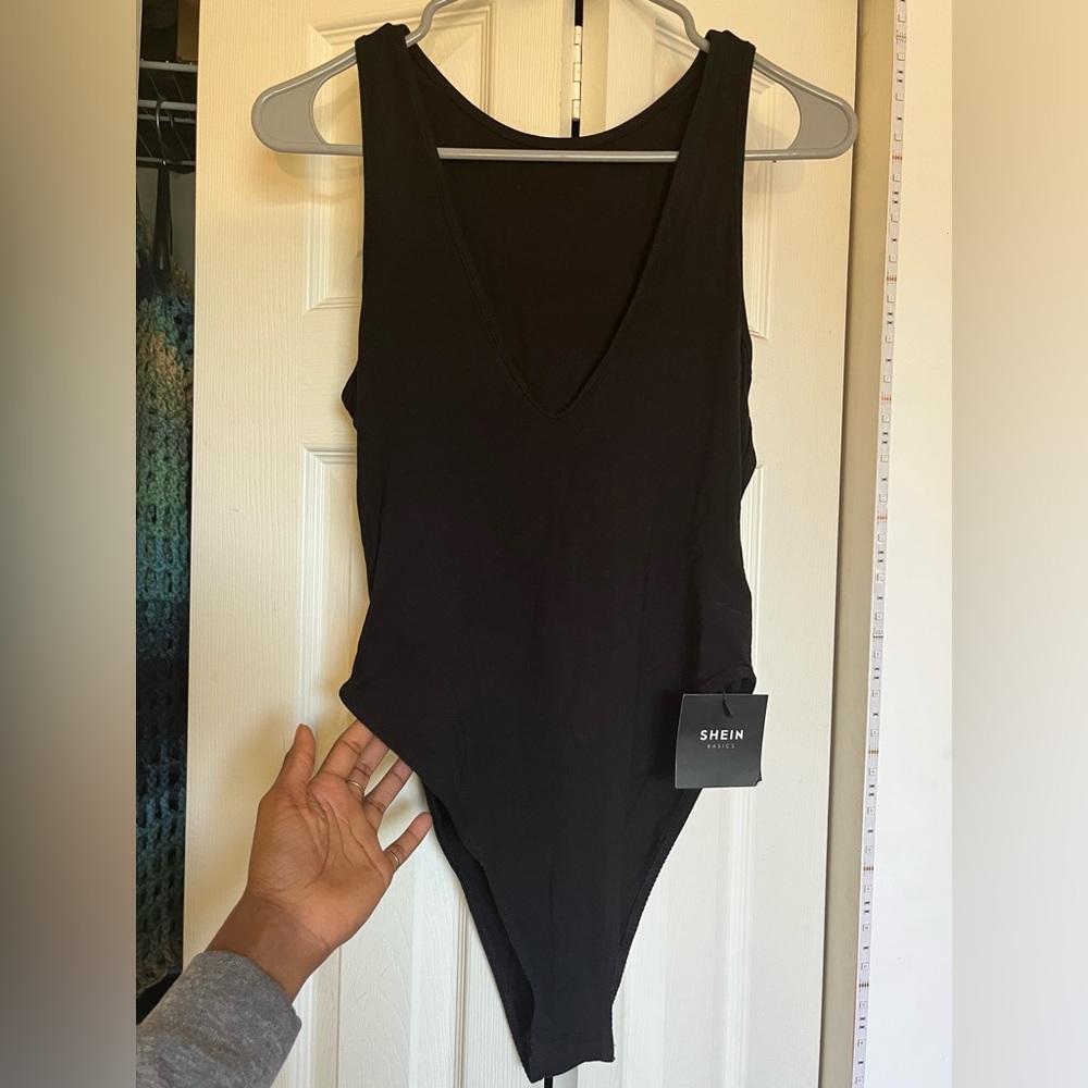 Shein V-Neck Black Body Suit Tank. Size S